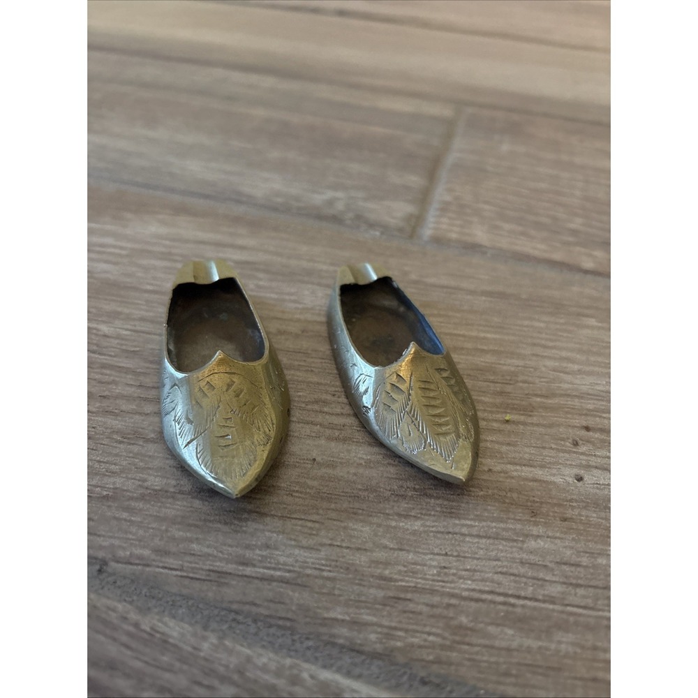 Two 3 1/2 Inch Vintage Brass Shoe Micro Ashtrays Made In India
